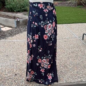 Japna Dark Blue and Coral Floral Maxi Skirt